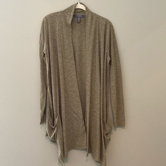 Lisa Rinna Collection Sweaters - Lisa Rinna Long Sleeve Lightweight Green Heathered Open Cardigan with Pockets